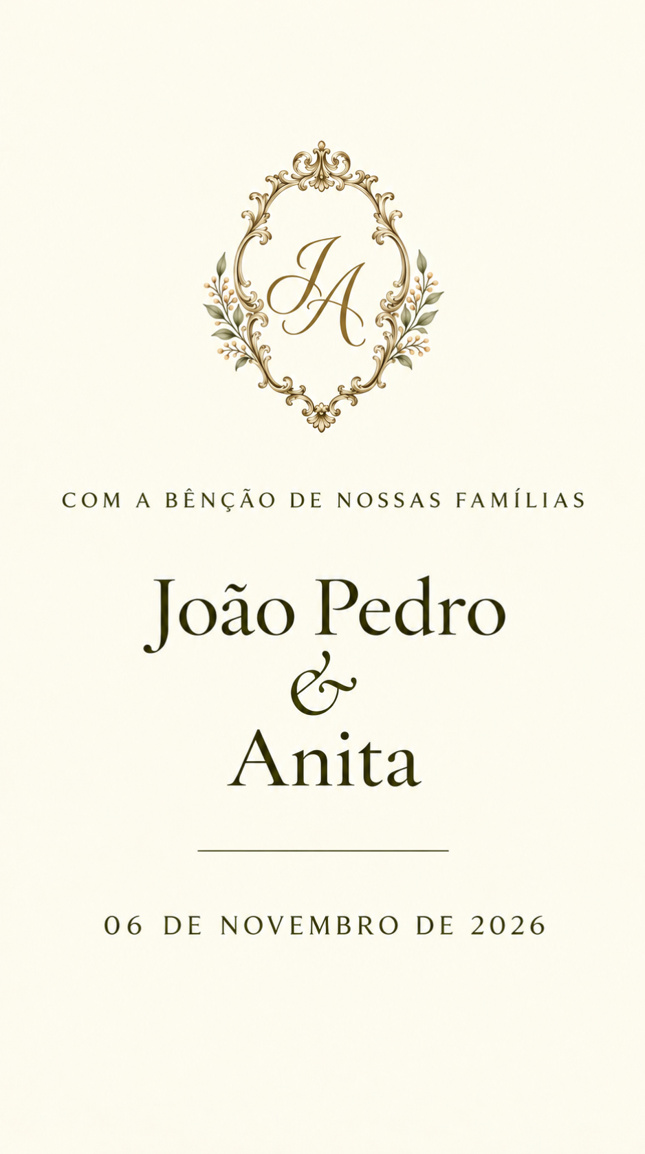 Com a bênção de nossas famílias, João Pedro e Anita — 06 de novembro de 2026