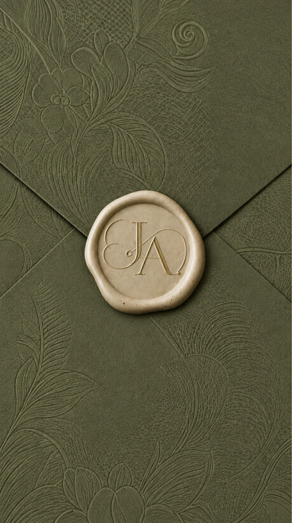 Envelope verde de Anita e João Pedro com selo de cera